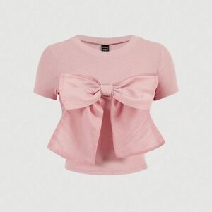 Shein Ribbed Crop Tee with Oversized Bow, medium/6, NWT